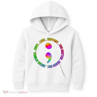 Suicide Awareness Semi Colon Support Kids Hoodie