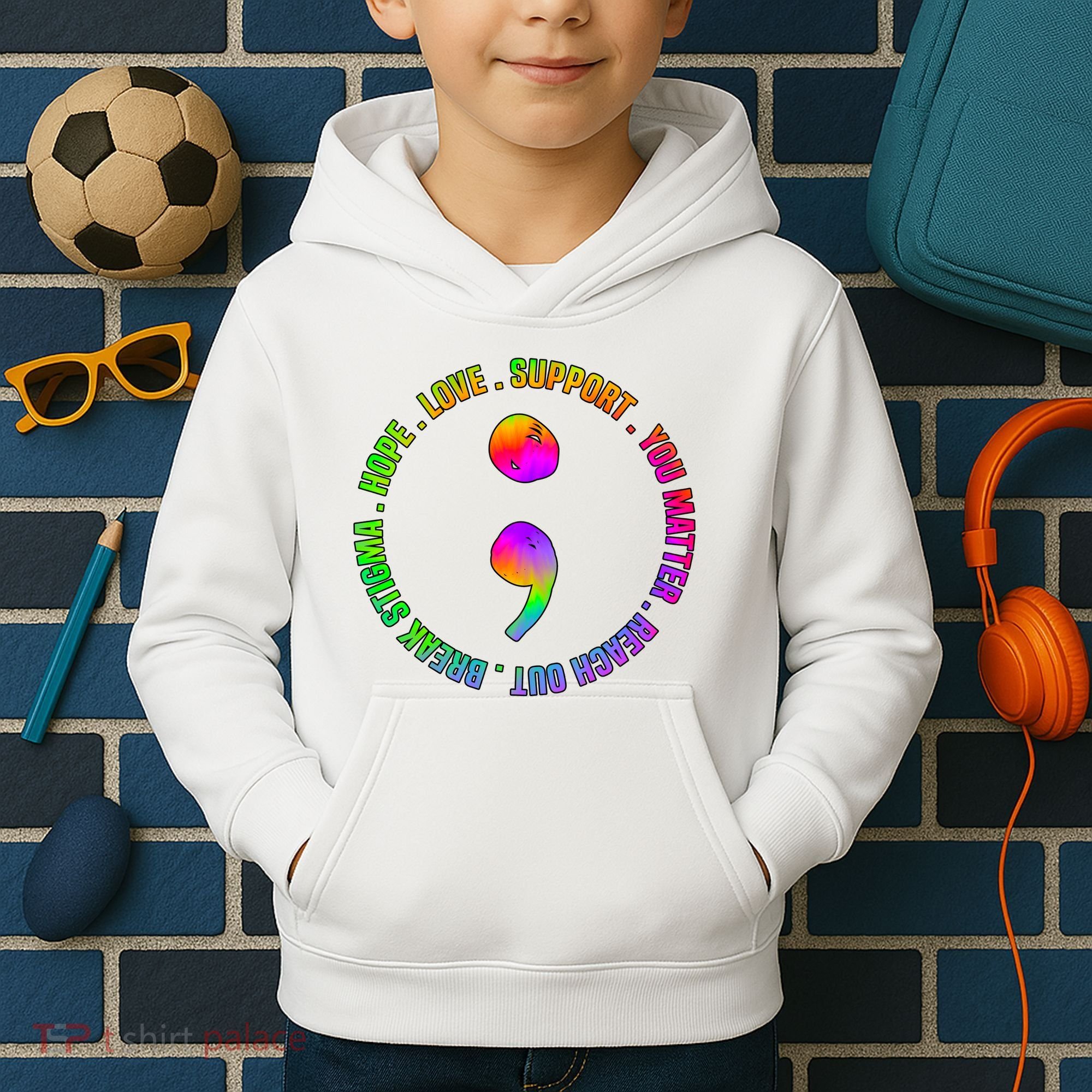 Suicide Awareness Semi Colon Support Kids Hoodie