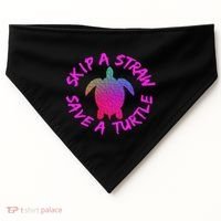 Skip A Straw Save A Turtle Funny Meme Sksksk Gift Cool Gift USA-Made Doggie Bandana thumb 0