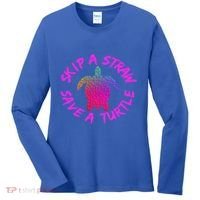 Skip A Straw Save A Turtle Funny Meme Sksksk Gift Cool Gift Women's Long Sleeve Shirt thumb 0