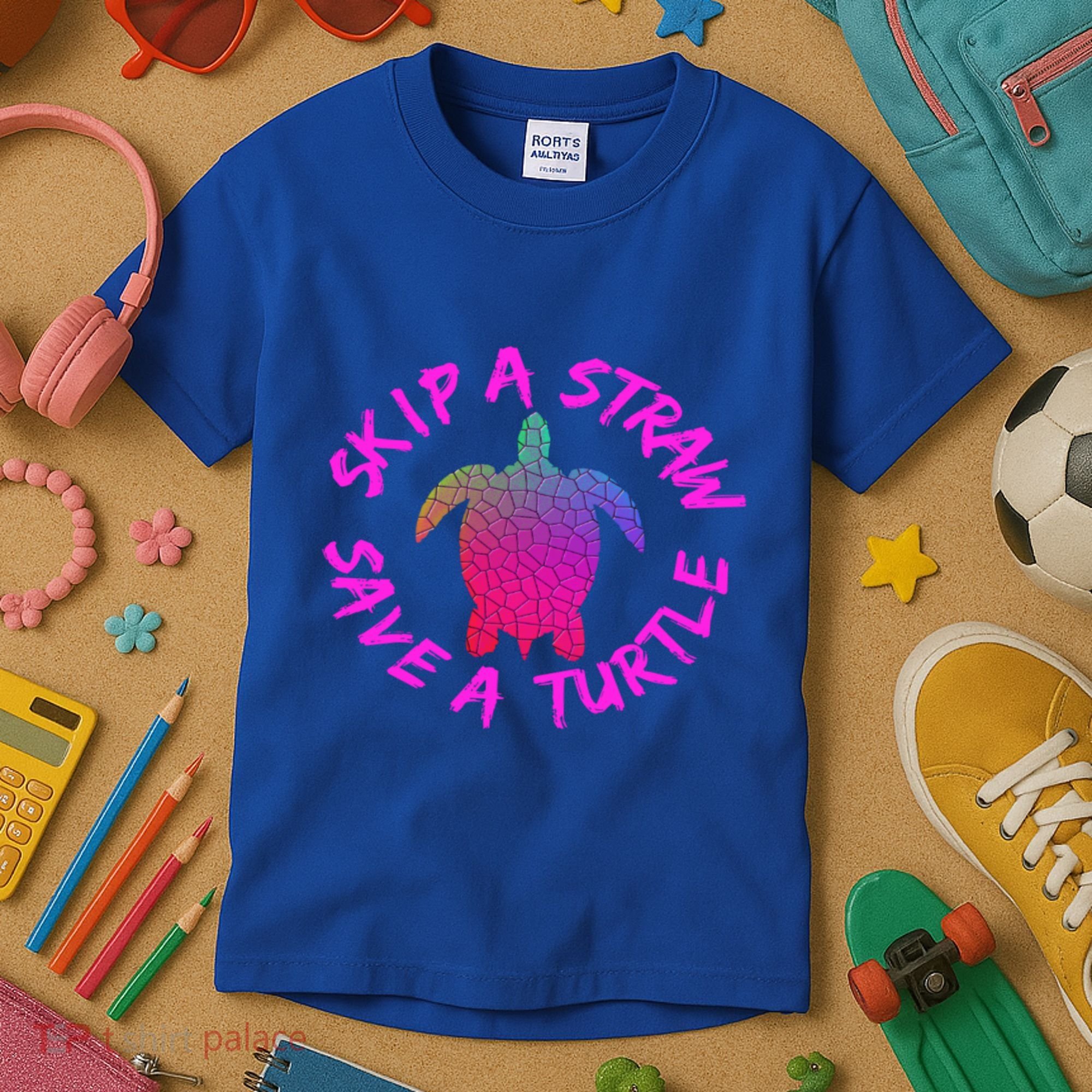Skip A Straw Save A Turtle Funny Meme Sksksk Gift Cool Gift Kids T-Shirt