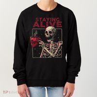Staying Alive Skeleton Drink Coffee Funny Skull Halloween Women's Sweatshirt thumb 0