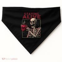Staying Alive Skeleton Drink Coffee Funny Skull Halloween USA-Made Doggie Bandana thumb 0