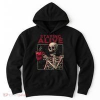 Staying Alive Skeleton Drink Coffee Funny Skull Halloween Hoodie thumb 0