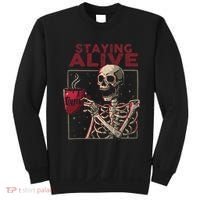 Staying Alive Skeleton Drink Coffee Funny Skull Halloween Sweatshirt thumb 0