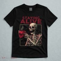 Staying Alive Skeleton Drink Coffee Funny Skull Halloween T-Shirt thumb 5