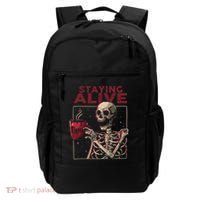Staying Alive Skeleton Drink Coffee Funny Skull Halloween Backpack thumb 0