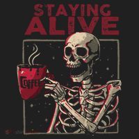 Staying Alive Skeleton Drink Coffee Funny Skull Halloween Beanie thumb 2