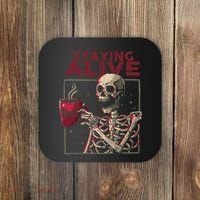 Staying Alive Skeleton Drink Coffee Funny Skull Halloween Coaster thumb 0