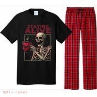 Staying Alive Skeleton Drink Coffee Funny Skull Halloween Pajama Set thumb 0