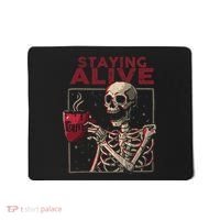 Staying Alive Skeleton Drink Coffee Funny Skull Halloween Mousepad thumb 0