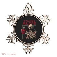 Staying Alive Skeleton Drink Coffee Funny Skull Halloween Ornament thumb 0