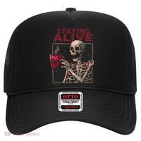 Staying Alive Skeleton Drink Coffee Funny Skull Halloween Hat thumb 0
