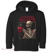 Staying Alive Skeleton Drink Coffee Funny Skull Halloween Toddler Hoodie thumb 0