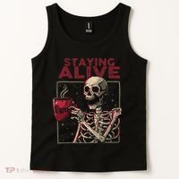 Staying Alive Skeleton Drink Coffee Funny Skull Halloween Tank Top thumb 2