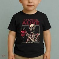 Staying Alive Skeleton Drink Coffee Funny Skull Halloween Toddler T-Shirt thumb 2