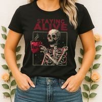 Staying Alive Skeleton Drink Coffee Funny Skull Halloween Women's T-Shirt thumb 2