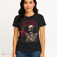 Staying Alive Skeleton Drink Coffee Funny Skull Halloween Women's T-Shirt thumb 4
