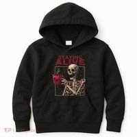 Staying Alive Skeleton Drink Coffee Funny Skull Halloween Kids Hoodie thumb 0
