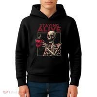 Staying Alive Skeleton Drink Coffee Funny Skull Halloween Kids Hoodie thumb 4