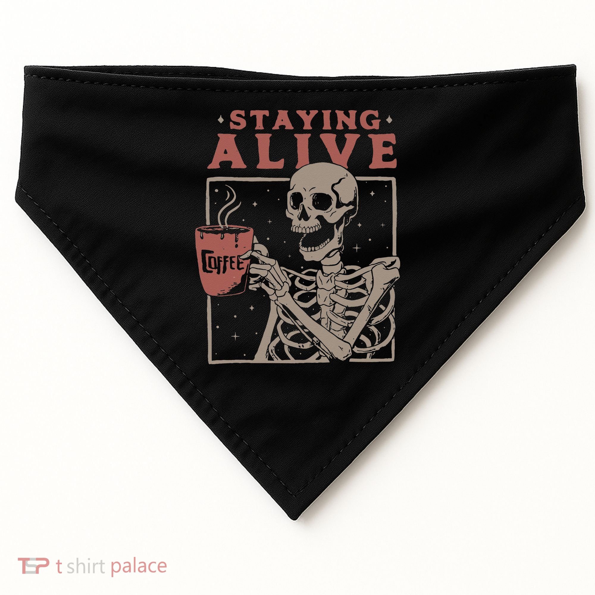 Staying Alive Skeleton Drink Coffee Funny Skeleton Skull USA-Made Doggie Bandana