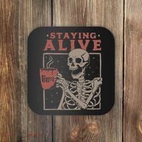 Staying Alive Skeleton Drink Coffee Funny Skeleton Skull Coaster thumb 0