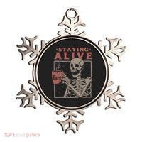 Staying Alive Skeleton Drink Coffee Funny Skeleton Skull Ornament thumb 0