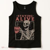Staying Alive Skeleton Drink Coffee Funny Skeleton Skull Tank Top thumb 2