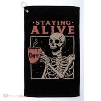 Staying Alive Skeleton Drink Coffee Funny Skeleton Skull Golf Towel thumb 0