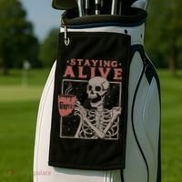 Staying Alive Skeleton Drink Coffee Funny Skeleton Skull Golf Towel thumb 2