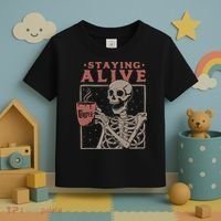 Staying Alive Skeleton Drink Coffee Funny Skeleton Skull Toddler T-Shirt thumb 3