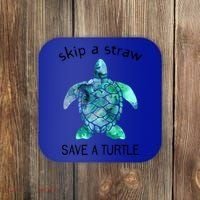 Skip A Straw Save A Turtle Ocean Animal Funny Gift Sea Turtle Gift Coaster thumb 0