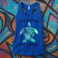 Skip A Straw Save A Turtle Ocean Animal Funny Gift Sea Turtle Gift Women's Tank Top thumb 3