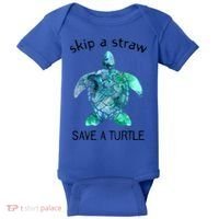 Skip A Straw Save A Turtle Ocean Animal Funny Gift Sea Turtle Gift Baby Bodysuit thumb 0