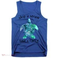 Skip A Straw Save A Turtle Ocean Animal Funny Gift Sea Turtle Gift Tank Top thumb 0