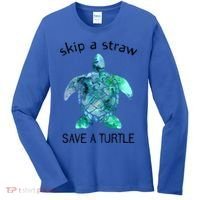 Skip A Straw Save A Turtle Ocean Animal Funny Gift Sea Turtle Gift Women's Long Sleeve Shirt thumb 0