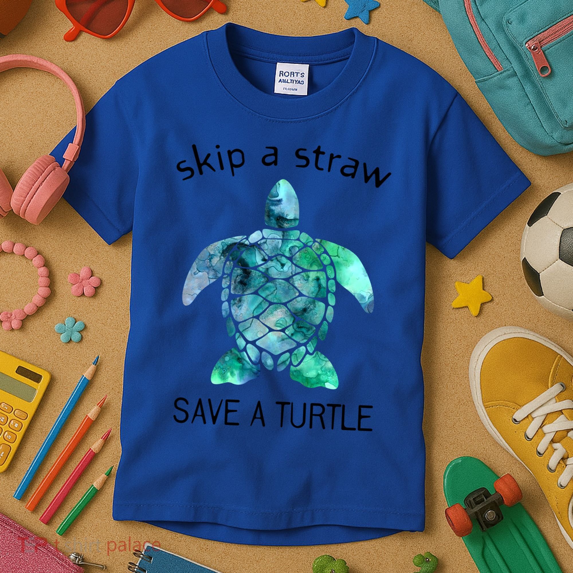 Skip A Straw Save A Turtle Ocean Animal Funny Gift Sea Turtle Gift Kids T-Shirt