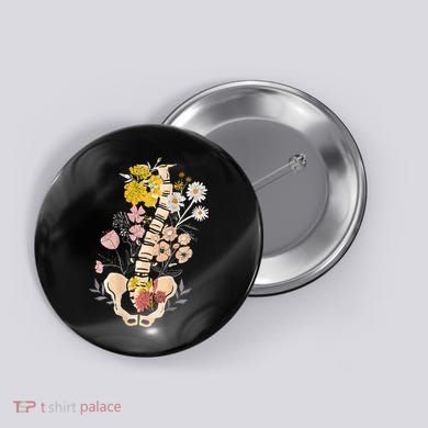 Scoliosis Awareness Spinal Fusion Back Surgery Botanical Button
