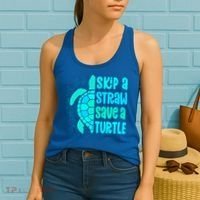 Skip A Straw Save A Turtle Sea Turtle And Cute Gift Women's Tank Top thumb 2