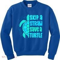 Skip A Straw Save A Turtle Sea Turtle And Cute Gift Kids Sweatshirt thumb 0