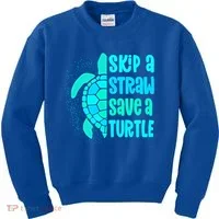 Skip A Straw Save A Turtle Sea Turtle And Cute Gift Kids Sweatshirt thumb 0