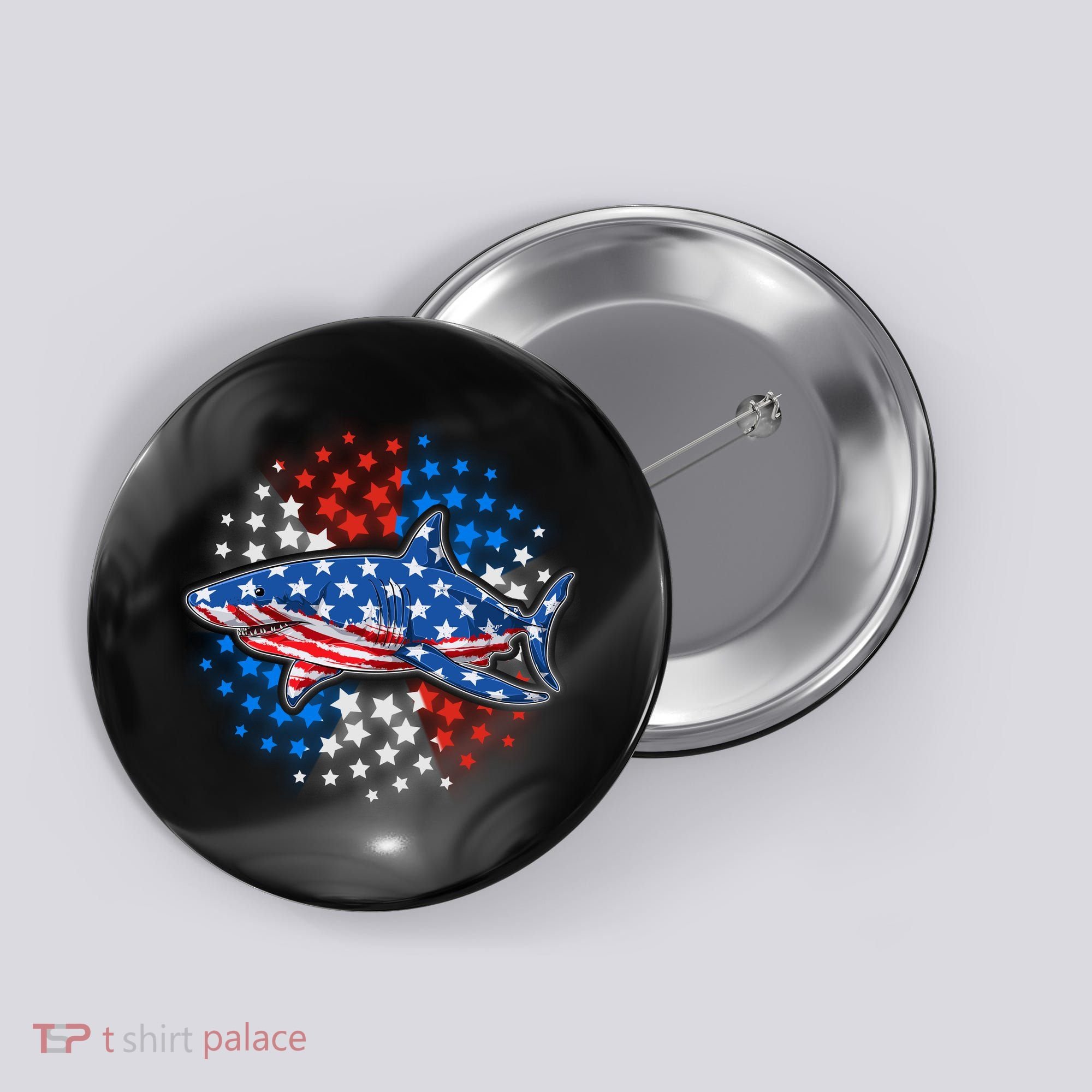 Stars And Stripes USA American Flag Shark Button