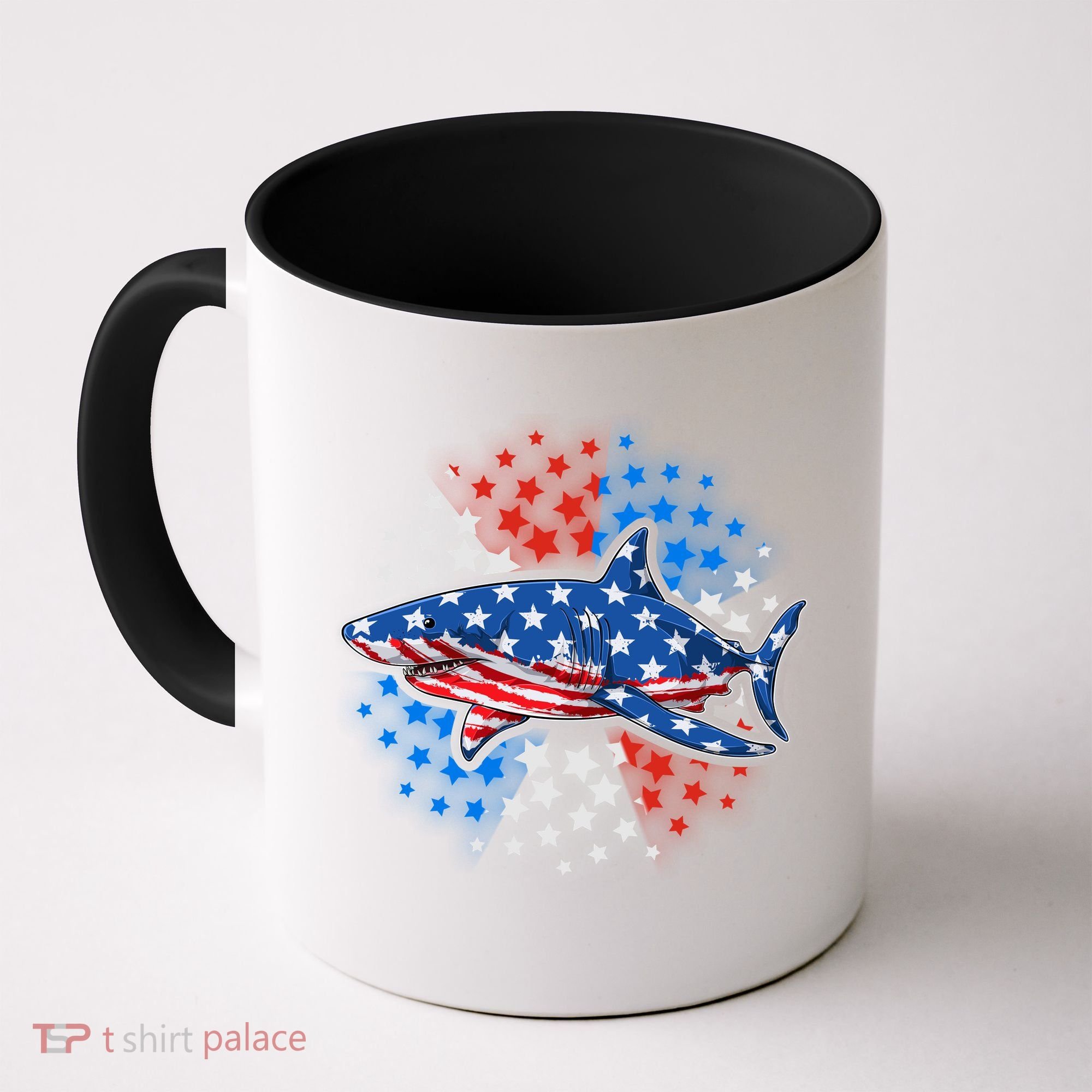 Stars And Stripes USA American Flag Shark Coffee Mug