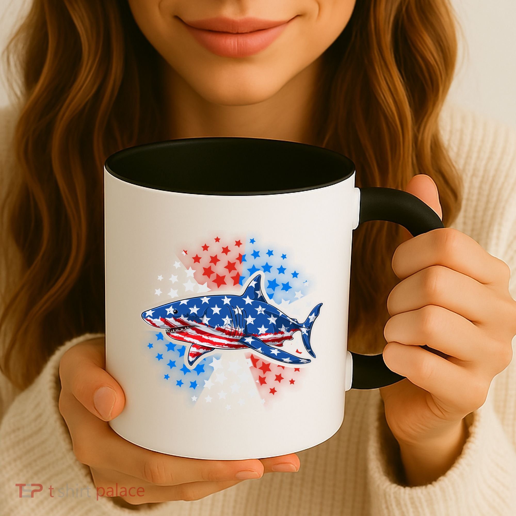 Stars And Stripes USA American Flag Shark Coffee Mug