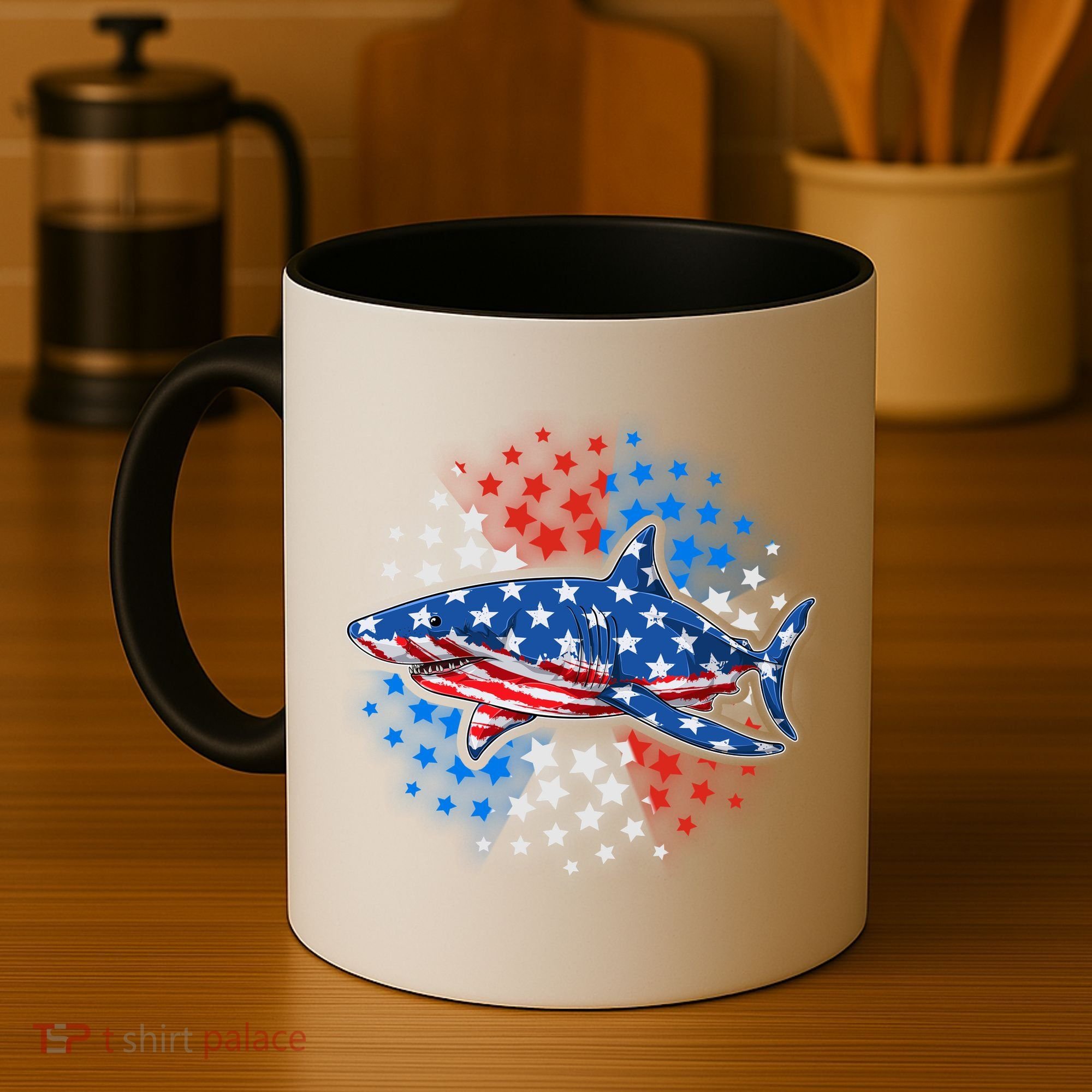 Stars And Stripes USA American Flag Shark Coffee Mug