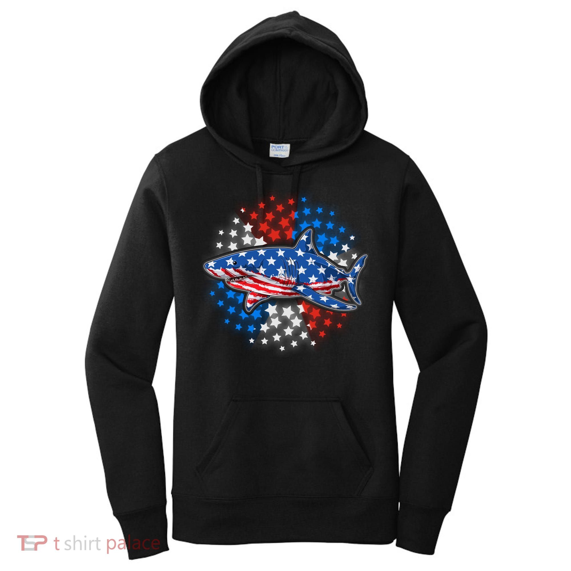 Stars And Stripes USA American Flag Shark Women's Hoodie
