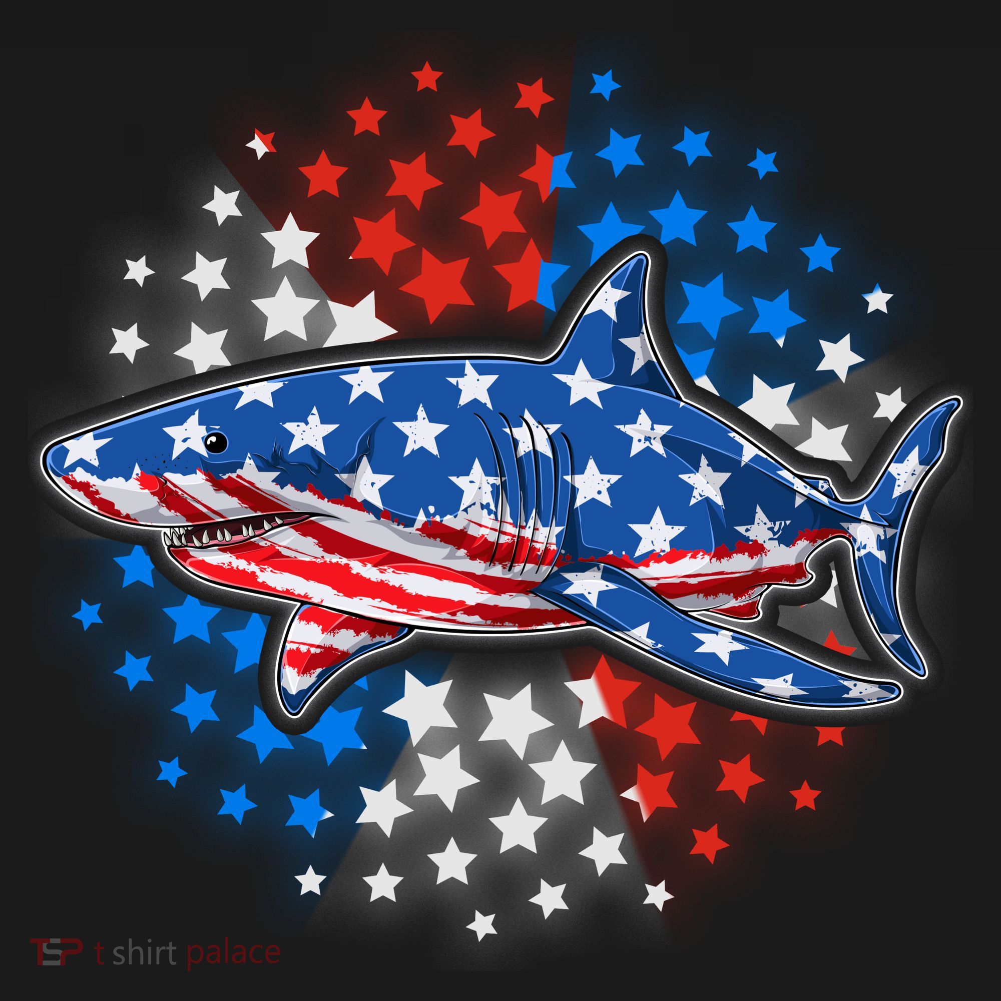 Stars And Stripes USA American Flag Shark Women's Tank Top