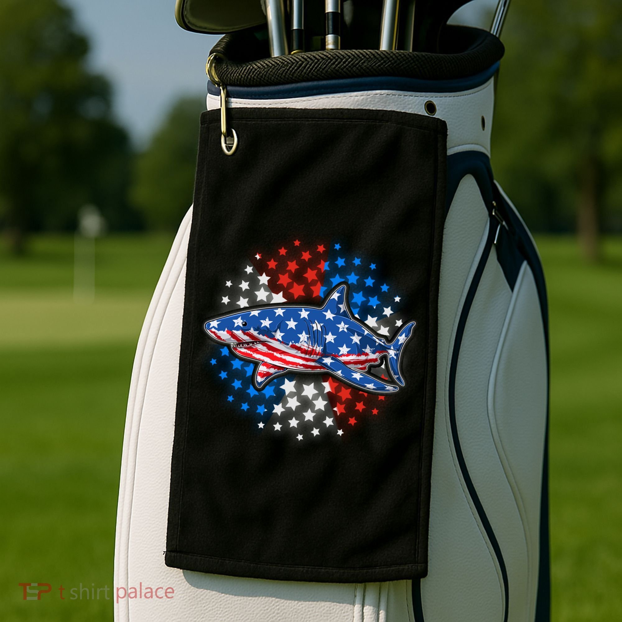 Stars And Stripes USA American Flag Shark Golf Towel