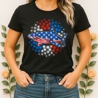 Stars And Stripes USA American Flag Shark Women's T-Shirt thumb 2