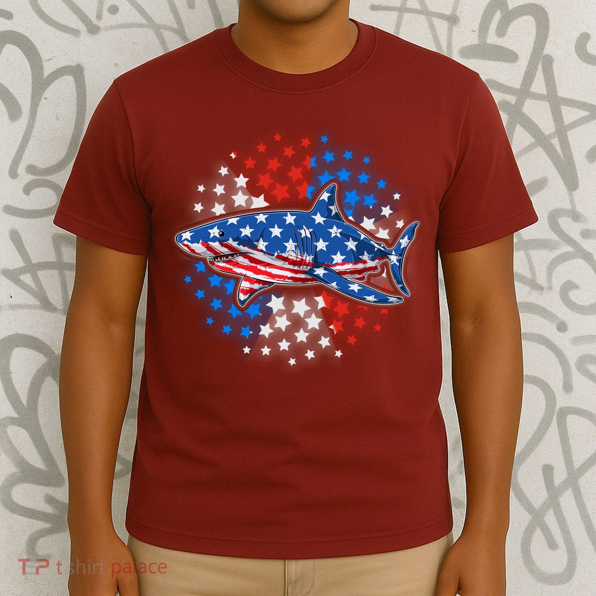 Stars And Stripes USA American Flag Shark T-Shirt